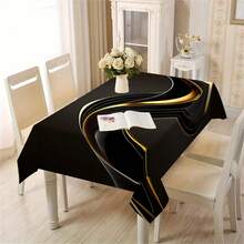 1/20pcs Modern Light Luxury Tablecloth - Black & Golden Art Stripe Design, Polyester Rectangular Table Cover, Durable & Machine Washable For Dining Room, Office, Kitchen, Picnic, Home Decor, Gift, Table Decor - Multicolor - View 7