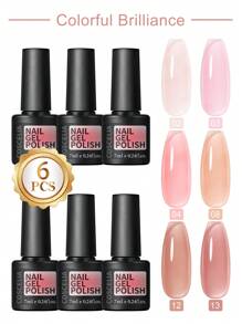 coscelia 6PCS Jelly Crystal 7ML Nail Gel Polish Set For Women DIY Nail Art Salon Translucent Candy Color Soak Off Gel Nail Polish Needed UV/LED Nail Lamp, 7ML Red Pink Nude Brown Gel Nail Polish Kit For Spring Summer Color Nails For Nail Lover Home Salon Use