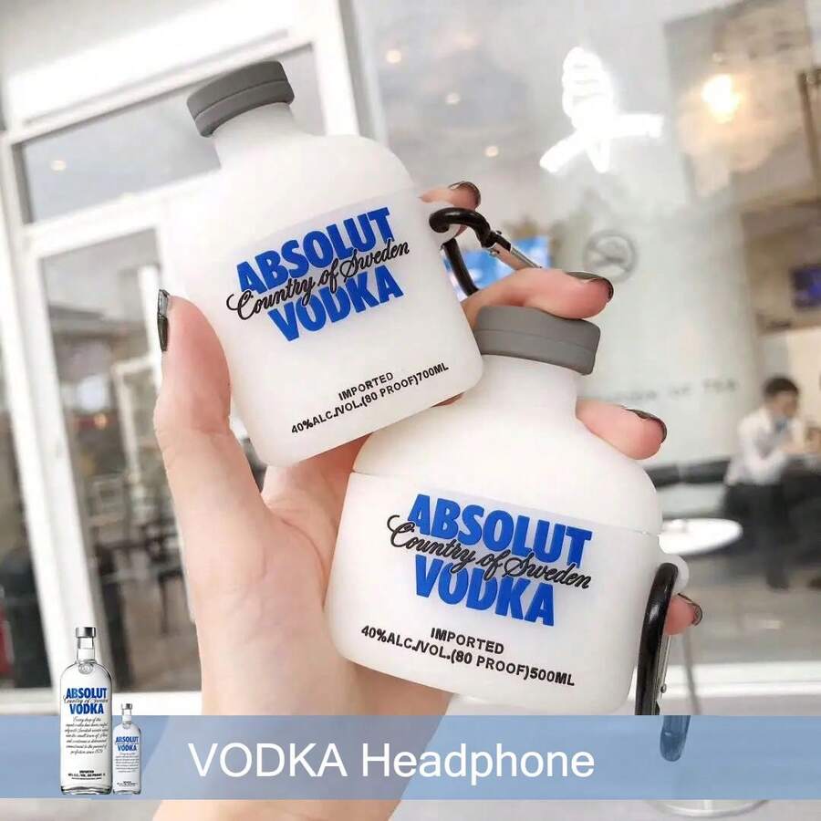 Slogan VODKA EarPhone Box For AirPods 4 3 2 1 Pro Pro2 Earphone Case 3D Vodka Silicone Cartoon Headphone Box With Pendant Cover - VODKA - View 1
