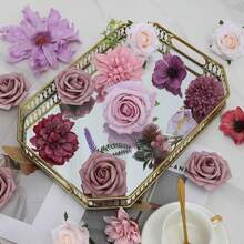 Artificial Flowers Combo, Champagne Silk Roses, Peonies, Dahlias With Stems For DIY Wedding Bouquets, Baby Shower, Table Centerpieces, Home Decor, Fake Floral Arrangements, Party Decorations - 塵土飛揚的玫瑰 - 查看 4