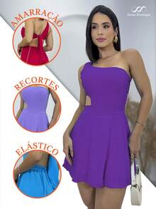 Swisz Vestido Feminino Macaquinho Curto Um Ombro Só Vazado De Amarrar Verão