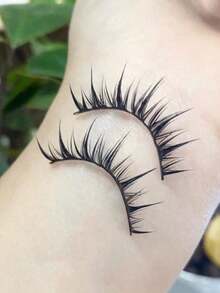 5pcs Cartoon Style False Eyelashes, One Piece Eyelash Extensions With Transparent Natural Look, Dense & Curly Design, Suitable For Beginners, Reusable - 尖尖的漫畫睫毛 - 查看 5