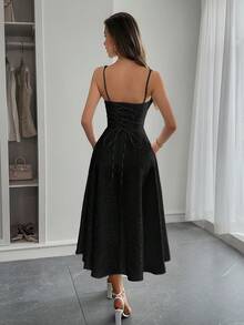 Unadoll Ladies' Elegant And Sexy Backless Pleated Tie, Waist Cinching Vacation Date, Graduation Season Cocktail Party, Dinner Party, Jacquard Suspender Dress