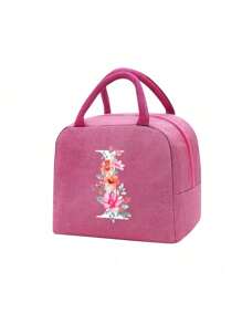 Fashionable Large Capacity Insulated Lunch Tote For Women,Printed With Flowers Letters A-Z Pattern, Thick Aluminum Foil Insulation, Zipper Closure And Fixed Shoulder Strap,Lightweight, Durable , Canvas Lined,Storage Box, Leak Proof Portable Fabric Cutlery Pouches, Durable Utensil Bags With Zipper,Stylish Picnic Bag - Perfect Gift Choice For Work, Camping, Picnics ,School, Travel Or Outdoor Activity ﻿ ﻿