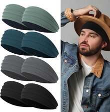 Wide Headbands For Men, Men's Headbands For Long Hair, Head Bands For Men For Workout, Running, Baseball, Football, Tennis, Basketball, Softball, 8 Pieces - 1 - View 1