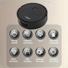 Robot limpiador 3 en 1: aspiradora y trapeador, succión potente, 60 min de autonomía, delgado, bajo nivel de ruido, ideal para pelo de mascotas, suelos duros y limpieza diaria, cambio automático de dirección al encontrar obstáculos - barrido aleatorio, batería de litio de 400 mAh, carga por USB, limpiador de pelo de mascotas