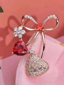 时尚水果花卉甜美草莓翻领别针珐琅围巾胸针，百搭配饰，女士优雅心形胸针，适合夹克、西装、节日礼物 - 紅色 - 查看 1