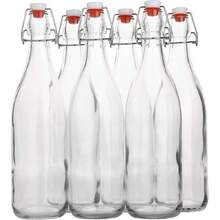 Flip Top Glass Bottle [1 Liter / 33 Fl. Oz.] [Pack Of 4] – Swing Brewing Bottle With Stopper For Beverages, Oil, Vinegar, Kombucha, Water, Soda, Kefir – Airtight Lid & Leak Proof Cap – Clear-Bxl - 6 - 查看 1