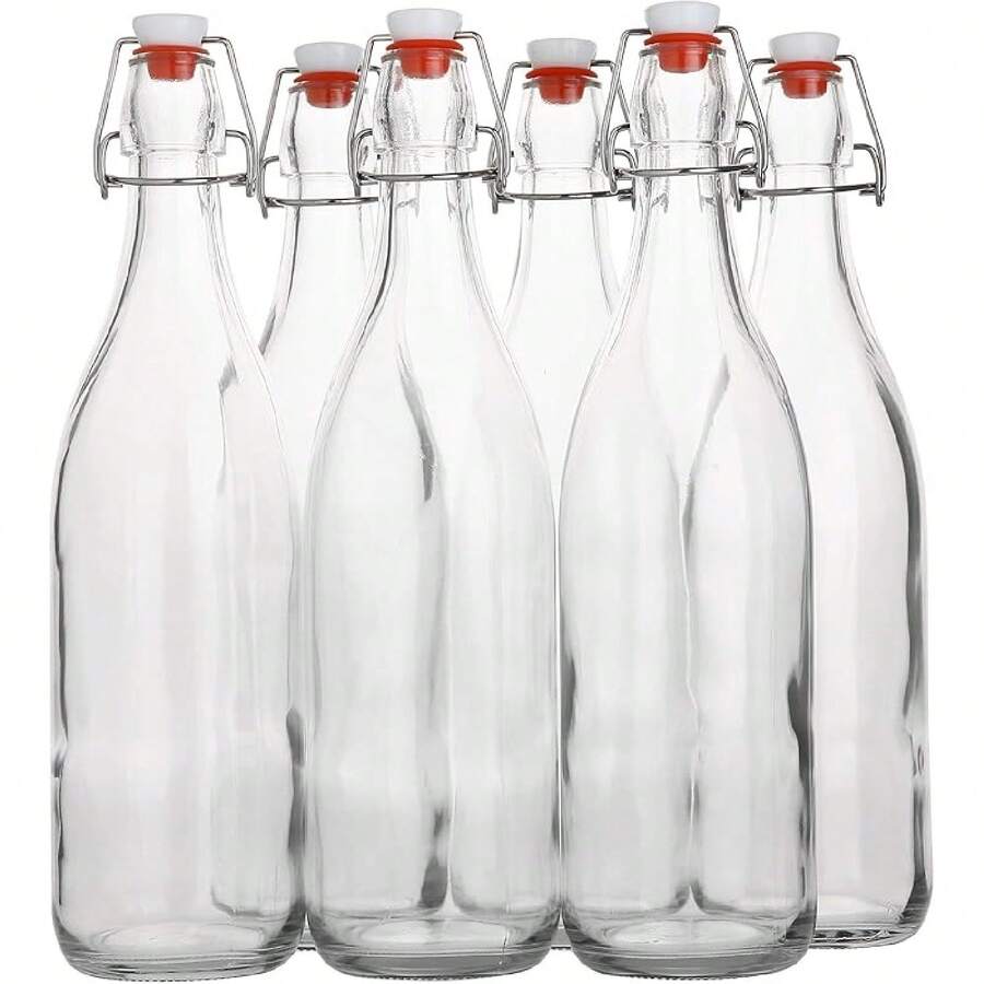Flip Top Glass Bottle [1 Liter / 33 Fl. Oz.] [Pack Of 4] – Swing Brewing Bottle With Stopper For Beverages, Oil, Vinegar, Kombucha, Water, Soda, Kefir – Airtight Lid & Leak Proof Cap – Clear-Bxl - 6 - 查看 1