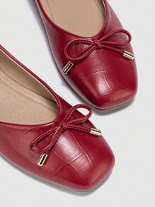 Square Toe Flats Casual Women Shoes, Comfortable Versatile Bowknot Decor