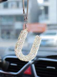 1pc Car Interior Pendant Rhinestone A-Z Letter Car Rear View Mirror Pendant Rear View Mirror Pendant Interior Decoration