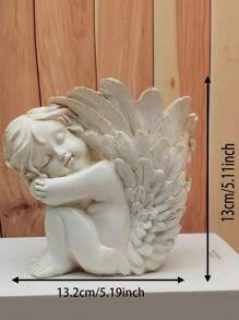 1pc Polyresin Angel Figurine Flower Pot,Handicraft,White Baby Cherub Wings Fairy Garden Statue Flower Pot For Indoor Or Outdoor Landscape Lawn Decor, Home Decor,Garden Decor,Pen Holder Living Room Decoration,Spring Decor