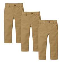 Kids 3 Pack School Chinos For Boys & Girls, Slight Stretch, Durable, Uniform Pants, Comfortable Fit - 卡其色/卡其色/卡其色 - 查看 1