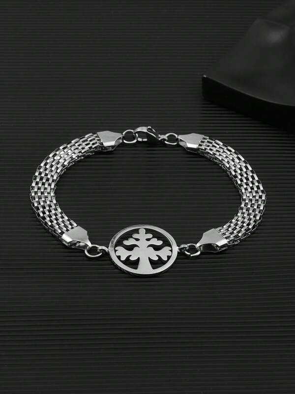 1pc Minimalist Elegant Double Layer Gold-Plated Stainless Steel Tree Mesh Chain Bracelet/Anklet, Suitable For Women's Daily Wear