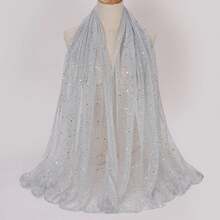 1 件闪亮透气皱褶头巾头巾，春夏真丝围巾披肩，适合穆斯林、阿拉伯、马来西亚、非洲 - 銀灰色 - 查看 1