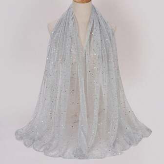 1 件闪亮透气皱褶头巾头巾，春夏真丝围巾披肩，适合穆斯林、阿拉伯、马来西亚、非洲