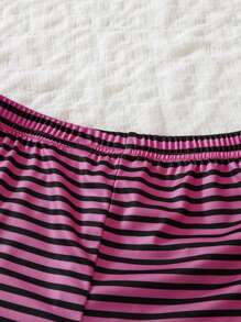 2 Peças/Conjunto Pijama Ajustado para Meninas - Regata com Letra de Gola Redonda e Shorts Listrados, Conjunto de Roupa Íntima Fofo e Confortável, Verão