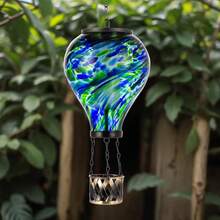 Starsoul Hot Balloon Solar Lantern With Flower Projection Metal Outdoor Waterproof Hot Balloon Solar Lights Hanging Lantern For Garden Yard Patio Decor - 紮染-H - 查看 5