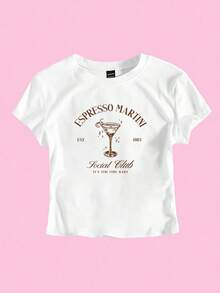 Flirla Women's Summer Y2K Cocktail Espresso Martini Cropped T-Shirt Graphic Tees Women Tops Shirts Tops - trắng - Xem 5