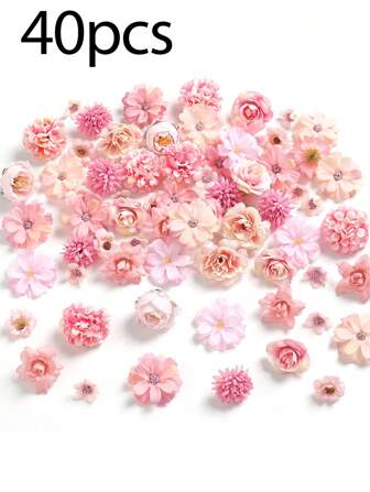 40 piezas de cabezas de flores artificiales mini, peonías artificiales, margaritas, rosas, margaritas pequeñas de seda multicolor de aproximadamente 2-4,5 cm, adecuadas para decoración de bodas | Decoración de fiestas | Guirnalda hecha a mano | Accesorios para el hogar | Regalos de festivales DIY Decoración para el hogar, coloridas y de libre combinación
