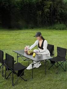 1 pezzo Set portatile e pieghevole da esterno multifunzionale di tavolo e sedia, adatto per campeggio, picnic, barbecue, leggero e pieghevole, adatto per balcone e giardino - Multicolore - Visualizzare 8