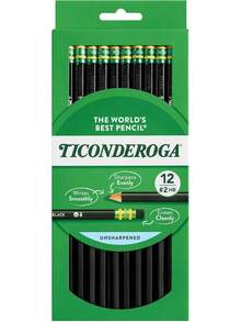 Wood-Cased Pencils, Unsharpened,  2 HB Soft, Black, 12 Count