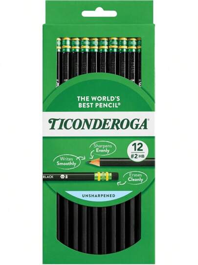 Wood-Cased Pencils, Unsharpened,  2 HB Soft, Black, 12 Count