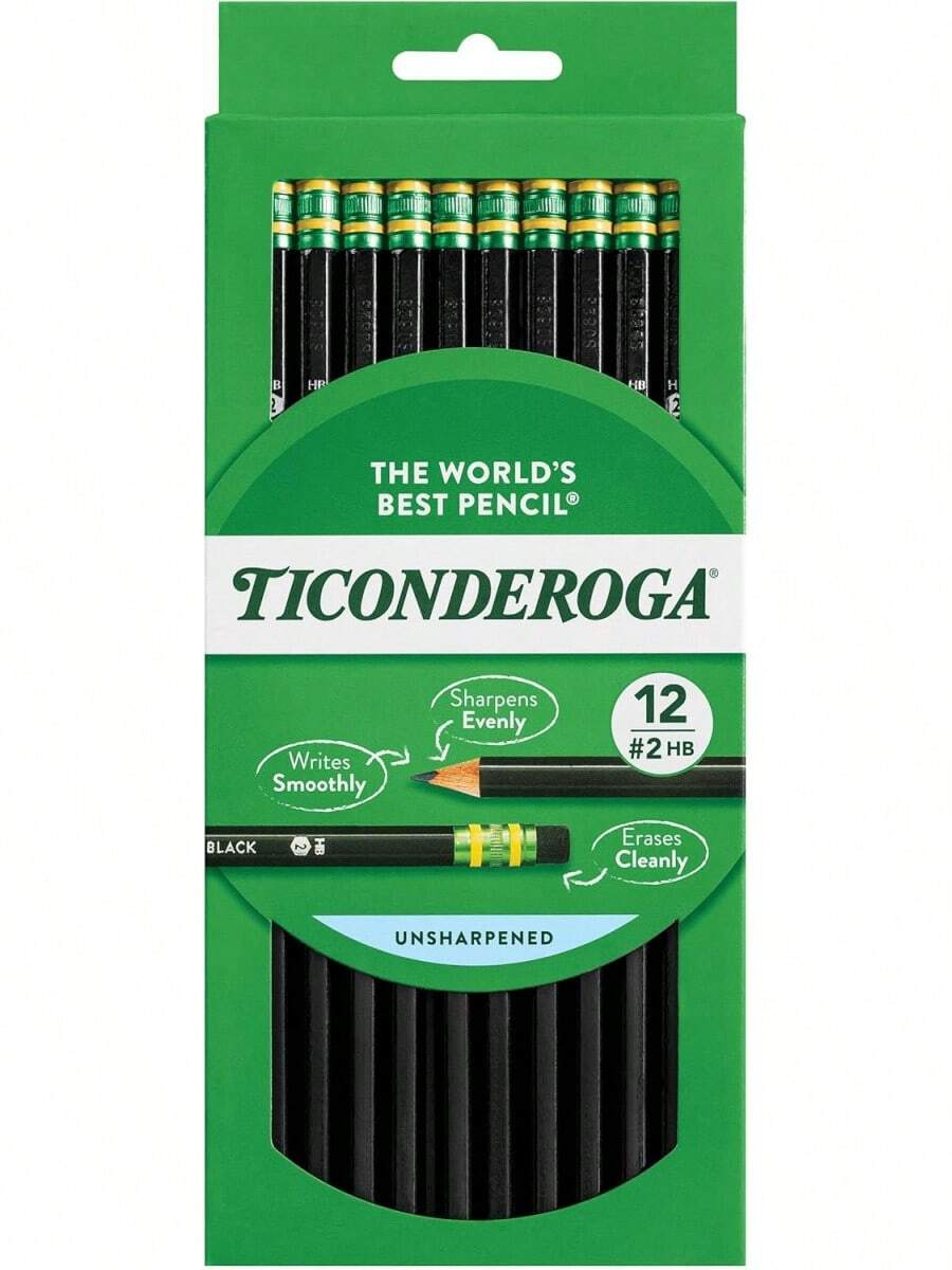 Wood-Cased Pencils, Unsharpened,  2 HB Soft, Black, 12 Count