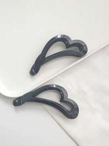 2 件女士实心心形空心香蕉垂直夹发饰，马尾辫夹上的简单扭夹，高档无缝 PP（聚丙烯）一体式发夹，适合所有季节，扁平爪夹 - 彩色 - 查看 2