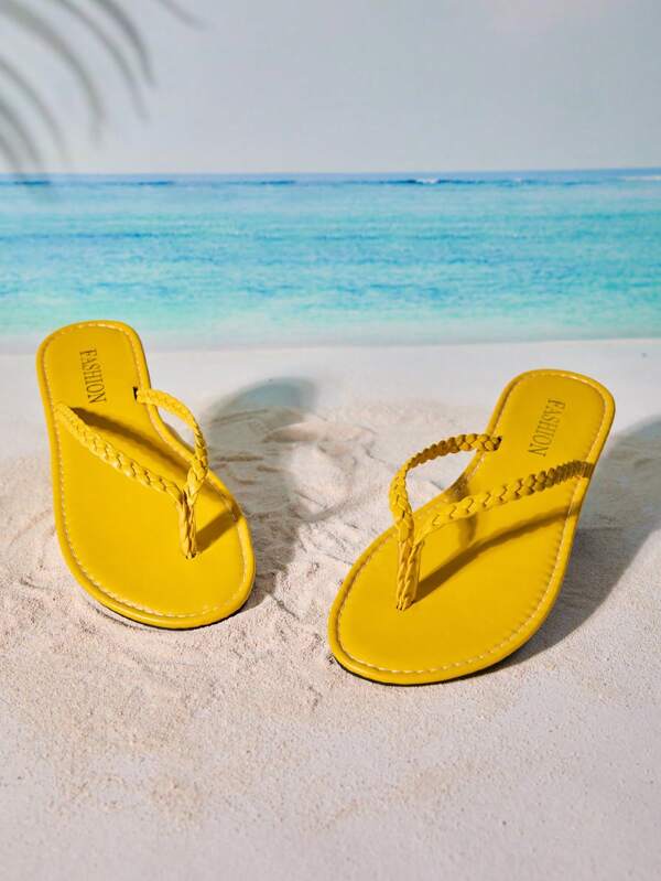 Tropiscape Women Fashionable Woven Flat Sandals Thong Slippers Vacay Vibes Vacation Relax Beach Autumn