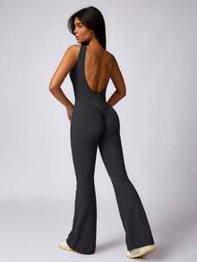 MASKERT Women's Yoga Jumpsuit, Sleeveless Sports Jumpsuit, Quick-Dry High Elasticity Jumpsuit - Dark Grey - View 8