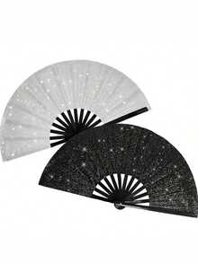 Shiny Hand Fans For Women, Large Party Style Folding Fans, Birthday Theme Performance & Festival Dance Party Gift, Assorted - Multicolor - View 2