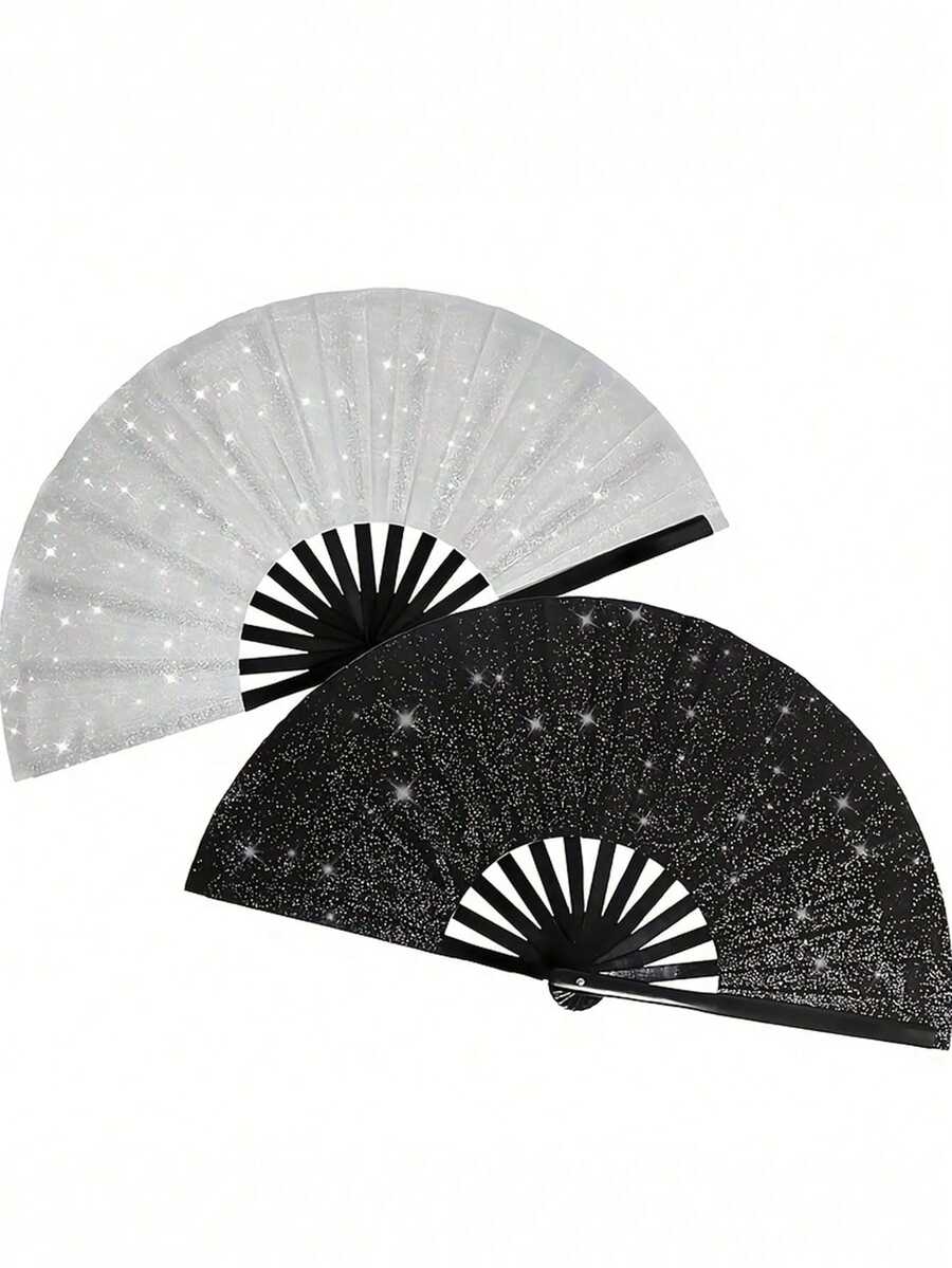 Shiny Hand Fans For Women, Large Party Style Folding Fans, Birthday Theme Performance & Festival Dance Party Gift, Assorted