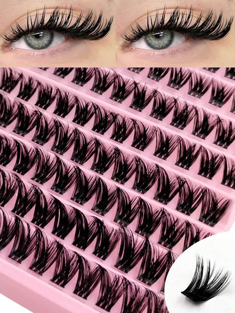 120 Pcs Clusters Lashes Thin Band Suitable For Daily Wear Natural Look Individual Eyelashes Crossed Fluffy Soft Wispy DIY Eyelash Extensions - D - Xem 1