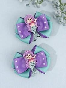 2pcs Mermaid Style Hair Clips For Girls, Ribbon Hair Accessories For Beach Vacation, Suitable For Teenagers - Multicolor - View 8