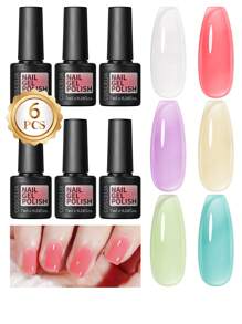 coscelia 6PCS Jelly Crystal 7ML Nail Gel Polish Set For Women DIY Nail Art Salon Translucent Candy Color Soak Off Gel Nail Polish Needed UV/LED Nail Lamp, 7ML Red Pink Nude Brown Gel Nail Polish Kit For Spring Summer Color Nails For Nail Lover Home Salon Use