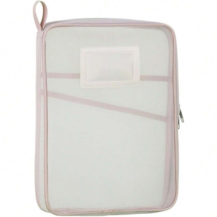 Back To School A4 Mesh Zipper File Bag | Double Layer Stationery Organizer With Large Capacity | Portable School Supplies For Students & Office - Pink - View 1