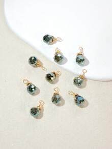 10 mặt dây chuyền hình giọt nước pha lê bằng dây đồng thủ công dùng làm bông tai, vòng cổ, vòng tay cho nữ - Màu xanh Ô liu - Xem 3