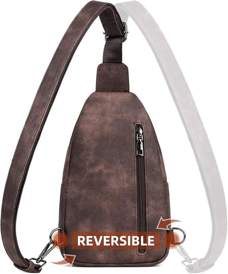 MASINTOR Sling Bag Women - Crossbody Bags Fanny Pack With Vegan Leather - Adjustable Sling Backack Travel Mocha Brown - 摩卡咖啡 - 查看 5