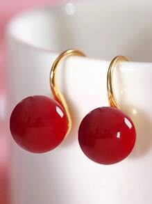 1 Pair Vintage Faux Pearl Look Alloy Hoop Earrings In Burgundy, Suitable For Women's Daily, Party Wear, Christmas Gift, Holiday Gift, New Year Gift, Valentine's Day Gift