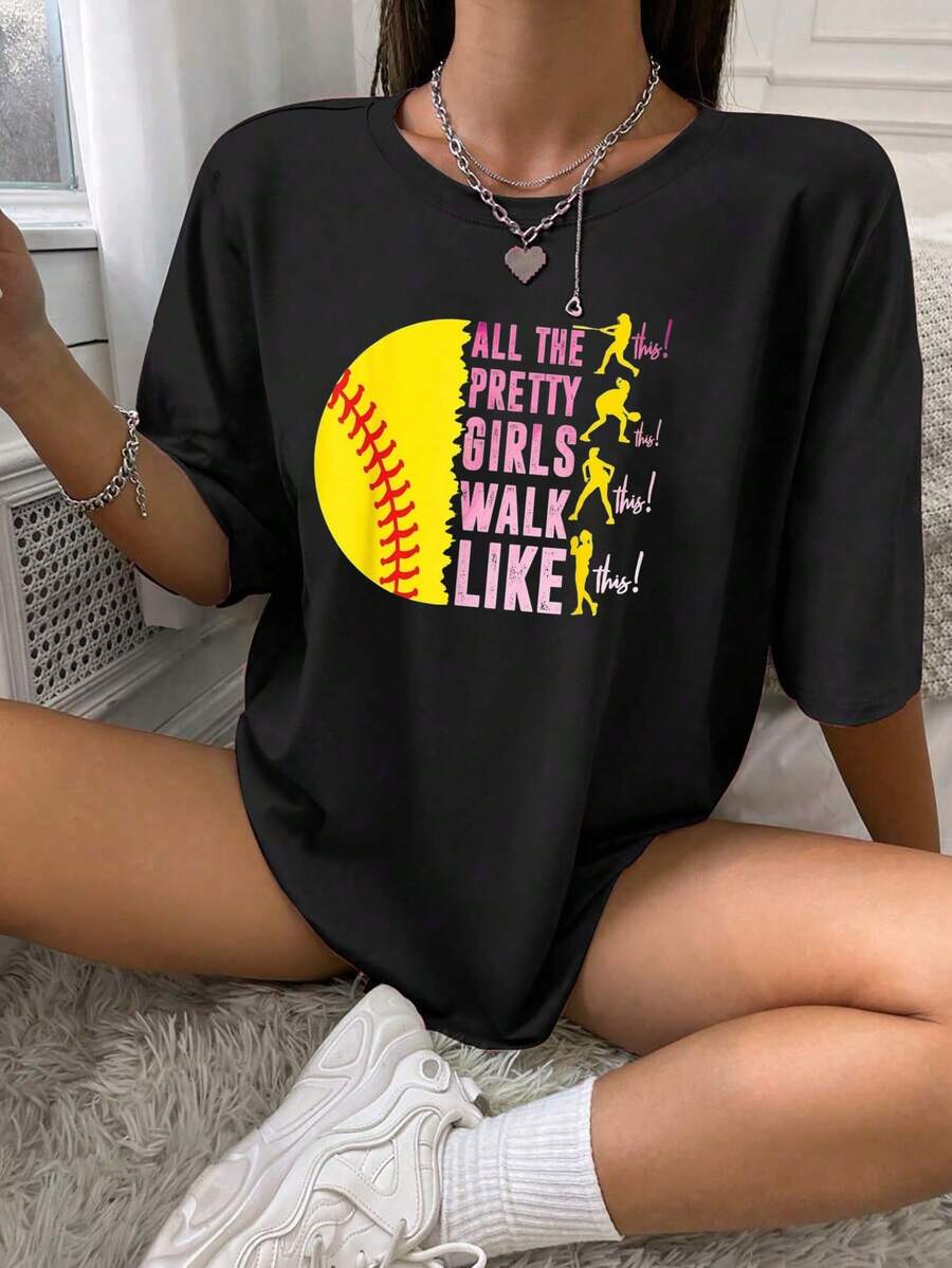 1 Pack Girls Casual Printed Crew Neck Short Sleeve T-Shirt Summer Student Youth Clothing - 黑色 - 查看 1