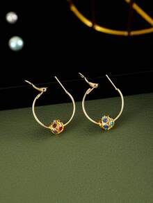 1 對女式多色全鑽球耳環時尚簡約甜美適合日常配飾