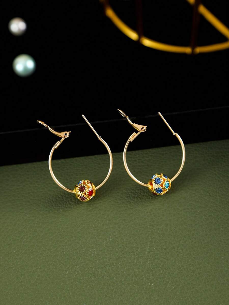 1 對女式多色全鑽球耳環時尚簡約甜美適合日常配飾