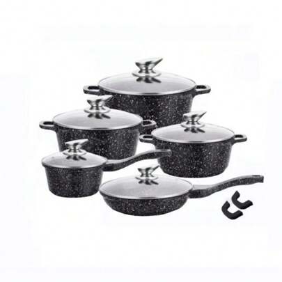 12-Piece Ceramic Non-Stick Cookware Set - Black & Red