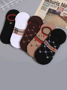 5 Pairs Women's Letter & Stripe Pattern French Luxury Vintage Style Versatile Invisible Liner Socks