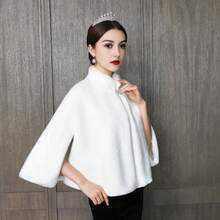 1 قطعة رداء ناعم فاخر ذو طوق عالي، بتصميم شق، أنيق للزفاف والحفلات، مقاوم للرياح - أبيض - مشاهدة 4