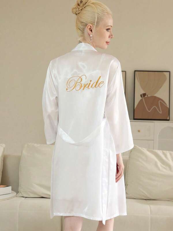 1pc Women Bride Kimono Robe, Spring/Summer Wedding Sleepwear, Silk Bridal Bathrobe, Sexy Lounge Wear Back To School