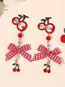 2 piezas Pinzas para el cabello con lazo estilo Y2K con diseño de cerezas y fresas para niñas, pasador de cabello con cinta a cuadros rojos retro, accesorios kawaii para el cabello con diseño floral y de frutas, para fiesta de San Valentín, Navidad, primavera y verano, festivales
