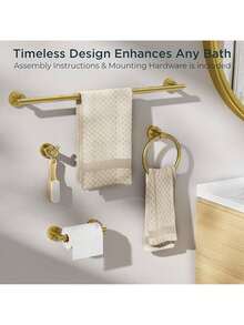 Bathroom Hardware Accessories Set Brushed Nickel, Stainless Steel 24 Inch Towel Bar Set, Modern Towel Racks Holder For Bathroom Wall Mounted, 4 Piecessummer - Gold - View 6