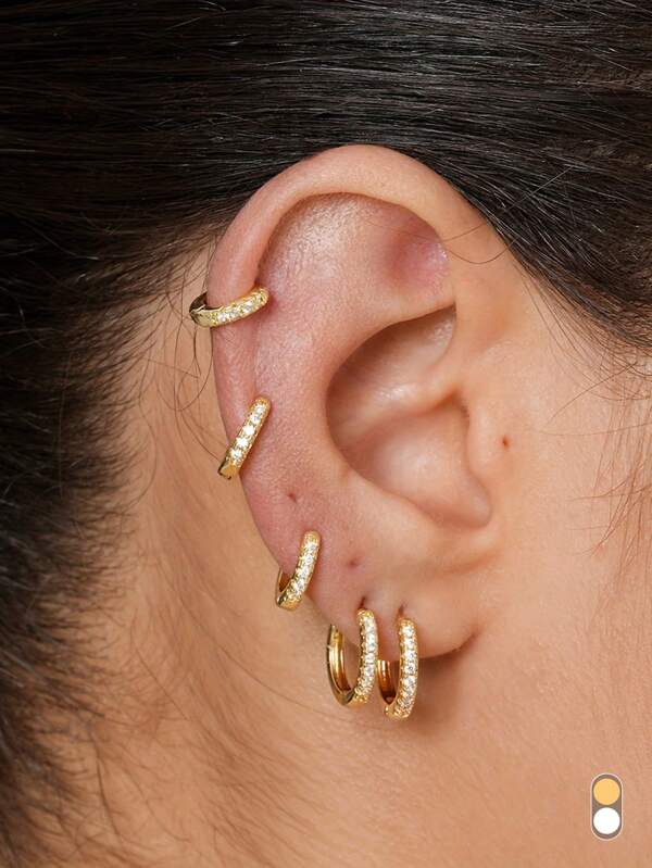 Brincos de argola Huggie banhados a ouro 14K para mulheres, zircônia cúbica pequena, material de cobre, uso diário, feriado do Ramadã, todas as estações, mosaico de zircônia sintética, 6/7/8/9/10 mm